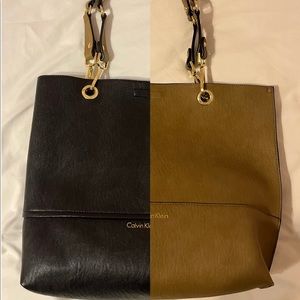 Calvin Klein Reversible Tan/Black Tote Purse